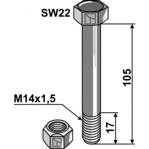 Болт со стопорной гайкой M 14 x 1,5 - 10.9