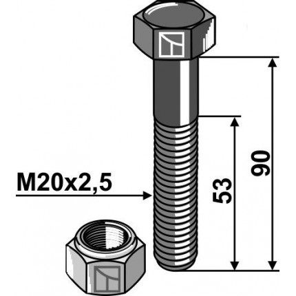 Болт со стопорной гайкой - M20 - 10.9