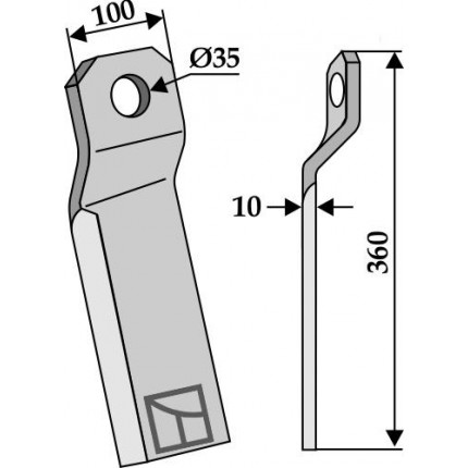 Мульчирующий нож скрученный - длинный - правый