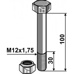 Болт со стопорной гайкой - M12 - 8.8
