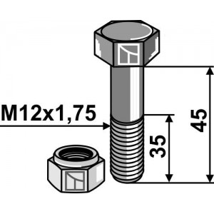 Болт со стопорной гайкой - M12 - 8.8