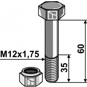 Болт со стопорной гайкой - M12 - 8.8