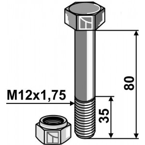 Болт со стопорной гайкой - M12 - 8.8