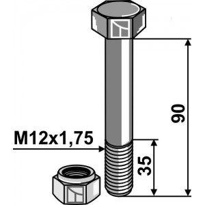 Болт со стопорной гайкой - M12 - 8.8