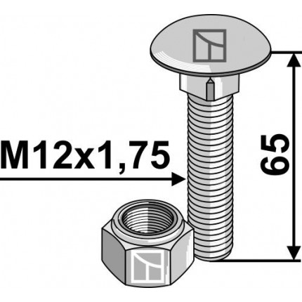 Болт М12x1,75х65 DIN 603 - 4.6 c гайкой