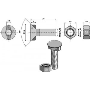 Болт М12х30 DIN 11014 - 10.9 с гайкой