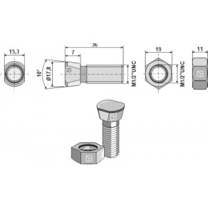 Болт для лапы 1/2''UNCx40 с шестигранной гайкой