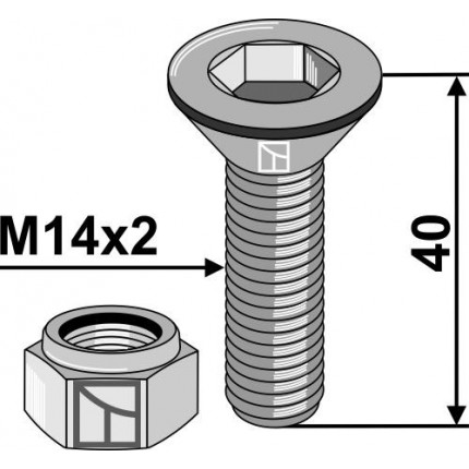 Болт с внутренним шестигранником М14х2х40 10.9 и стопорной гайкой