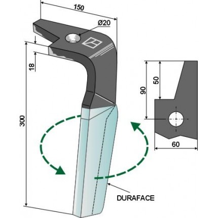 Зуб ротационной бороны - DURAFACE левый