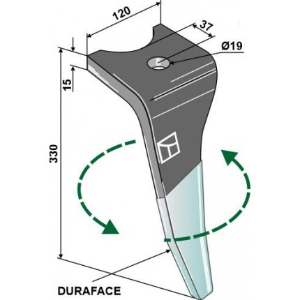 Зуб ротационной бороны - DURAFACE левое изготовл.
