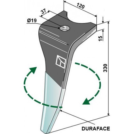 Зуб ротационной бороны - DURAFACE правое изготовл.