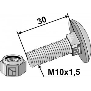 Болт с круглой плоской головкой со стопорной гайкой для чистиков M10 x 1,5 - 8.8