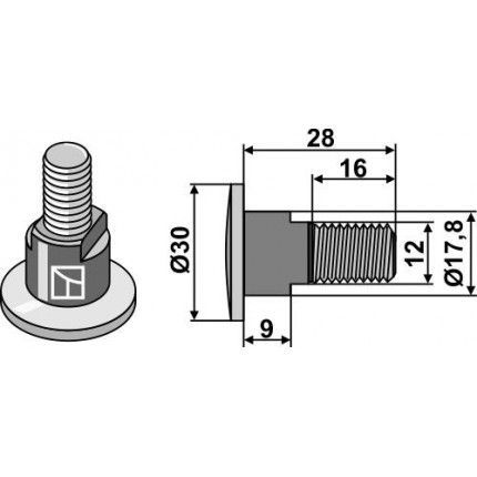 Болт для лезвия - M12x1,75 - 12.9