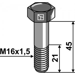Шестигранный болт с тонкой резьбой - M16x1,5 - 12.9