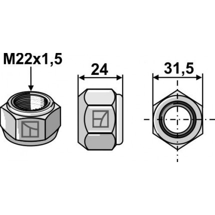 Коническая гайка - M22x1,5 - 8.8