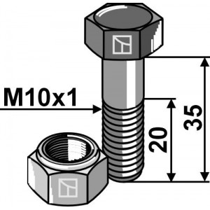 Болт со стопорной гайкой - M10x1 - 10.9