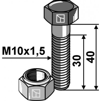 Болт с стопорной гайкой - M10x1,5 - 10.9