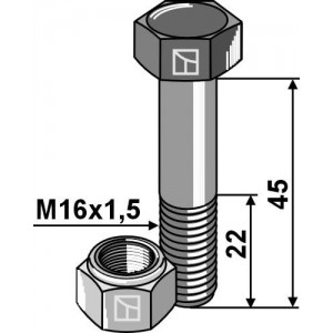 Болт с гайкой - M16x1,5 - 12.9