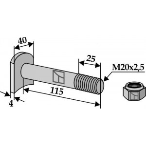 Болт со стопорной гайкой - M20 x 2,5 - 8.8