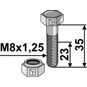 Болт со стопорной гайкой - M8x1,25 - 8.8