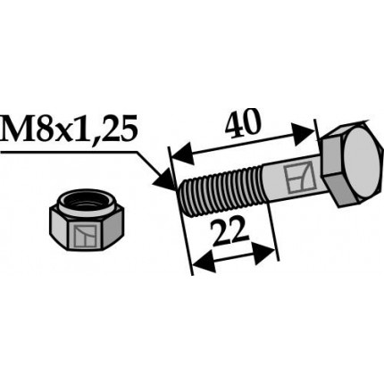 Болт со стопорной гайкой - M8x1,25 - 8.8