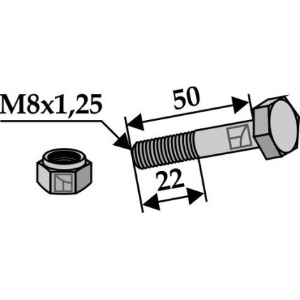Болт со стопорной гайкой - M8x1,25 - 10.9