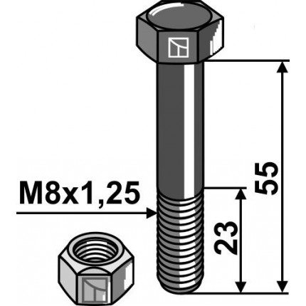 Болт с стопорной гайкой - M8x1,25 - 8.8