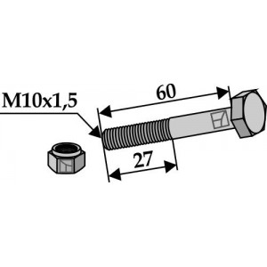 Болт со стопорной гайкой - M10x1,5 - 8.8