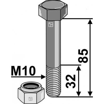 Болт со стопорной гайкой - M10x1,5 - 10.9