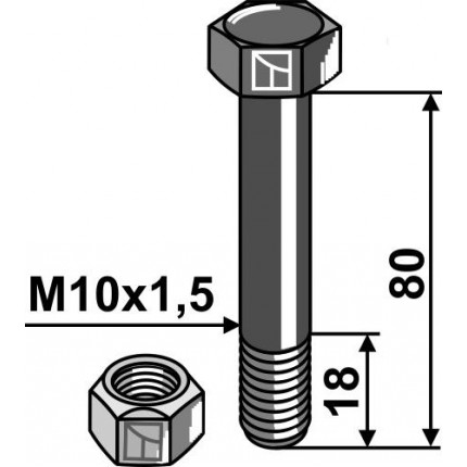 Болт со стопорной гайкой - M10x1,5 - 10.9