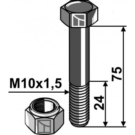 Болт со стопорной гайкой - M10x1,5 - 12.9