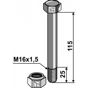 Болт со стопорной гайкой - M16x1,5 - 8.8