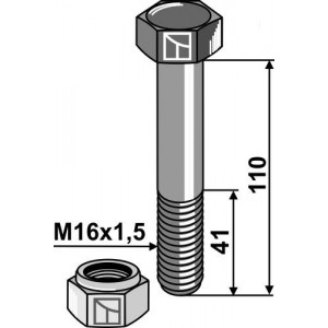 Болт со стопорной гайкой - M16x1,5 - 10.9