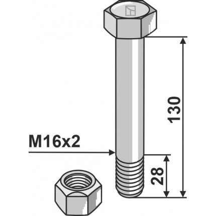 Болт со стопорной гайкой - M16 x 2 - 10.9