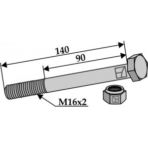 Болт со стопорной гайкой - M16 x 2 - 8.8