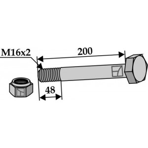 Болт со стопорной гайкой - M16 x 2 - 8.8