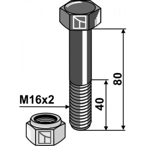Болт со стопорной гайкой - M16 x 2 - 10.9