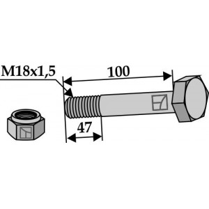 Болт со стопорной гайкой - M18x1,5 - 10.9