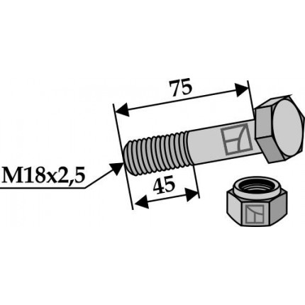 Болт со сстопорной гайкой - M18x2,5 - 8.8
