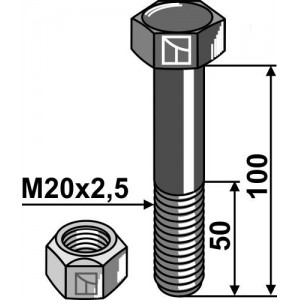 Болт со стопорной гайкой - M20 x 2,5 - 10.9