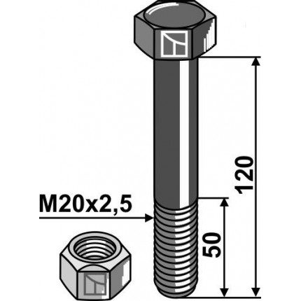 Болт шестигранный с гайкой М20х2,5х120- 10.9