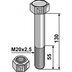 Болт со стопорной гайкой - M20 x 2,5 - 10.9