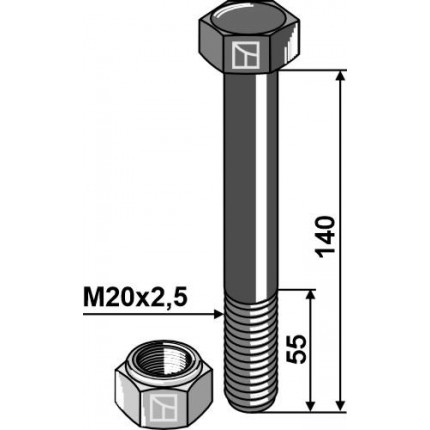 Болт со стопорной гайкой - M20 x 2,5 - 10.9