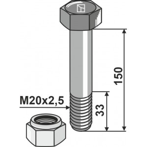 Болт со стопорной гайкой - M20 x 2,5 - 10.9