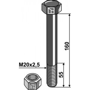 Болт со стопорной гайкой - M20 x 2,5 - 10.9