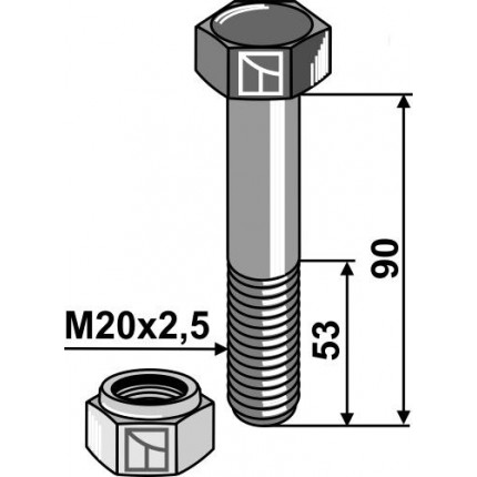 Болт со стопорной гайкой M20 x 2,5 - 8.8