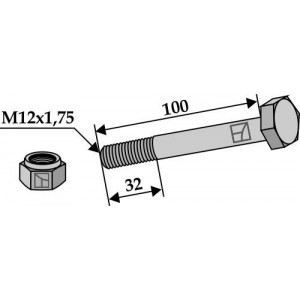 Болт со стопорной гайкой - M12x1,75 - 8.8