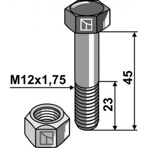 Болт со стопорной гайкой - M12x1,75 - 10.9
