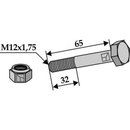 Болт со стопорной гайкой М12х1,75 - 10.9