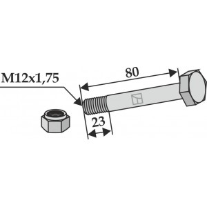 Болт со стопорной гайкой - M12x1,75 - 8.8